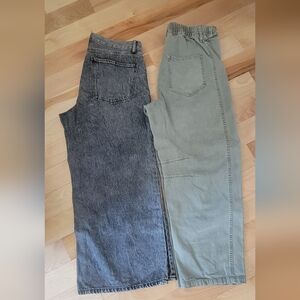 Gray and Green Casual Pants Set